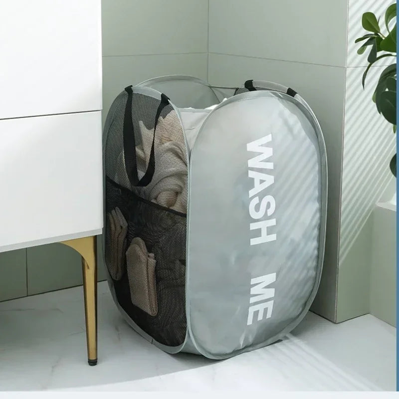 Effortless Elegance: Transform Your Laundry Routine with Our Pop-Up Mesh Folding Basket!