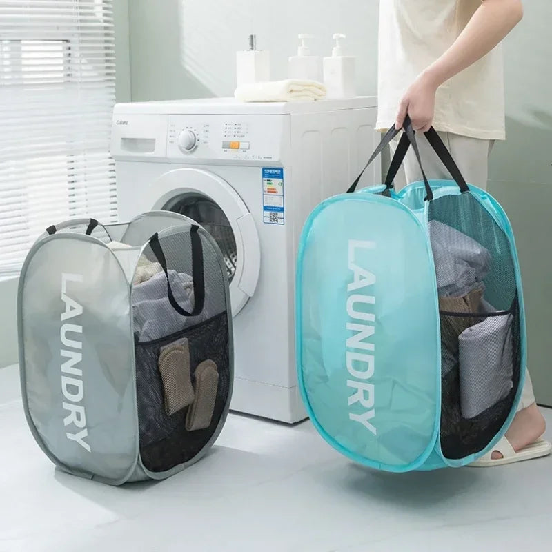 Effortless Elegance: Transform Your Laundry Routine with Our Pop-Up Mesh Folding Basket!