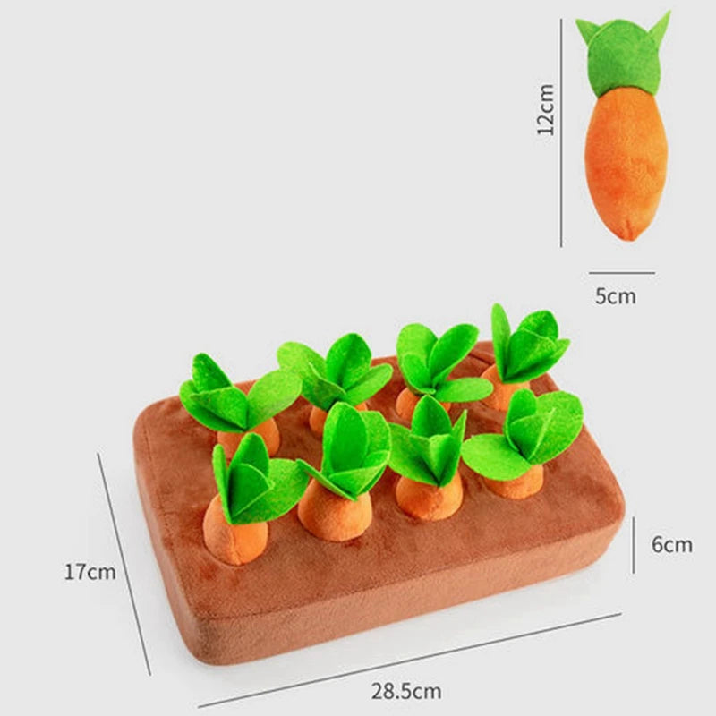 Wholesome Fun: Plush Carrot Dog Chew Toy with Hidden Treats and Pull-Out Radish Delight!