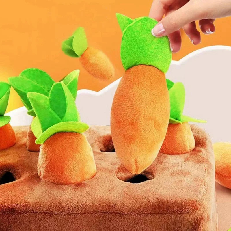 Wholesome Fun: Plush Carrot Dog Chew Toy with Hidden Treats and Pull-Out Radish Delight!