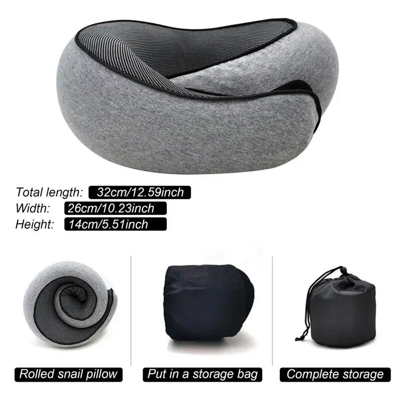 Travel in Tranquility: Snail-Style Memory Foam Neck Pillow with Carry Bag - Embrace Comfort, Drift off Effortlessly!